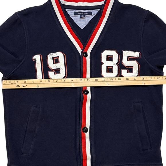 Tommy Hilfiger Sweater Mens Medium Blue Cardigan Button Front Preppy Distressed - Picture 7 of 8